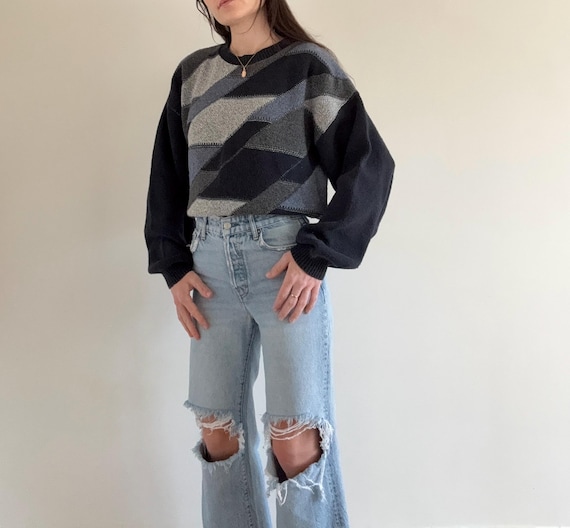 Vintae Navy Patterned Sweater - image 1