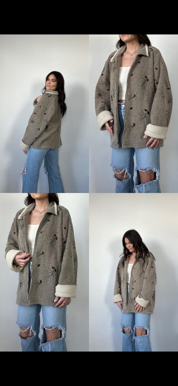 Vintage Neutral Graphic Pinecone Embroidered Sher… - image 9