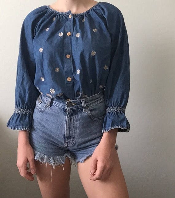 Vintage Denim Blouse | Floral Blouse