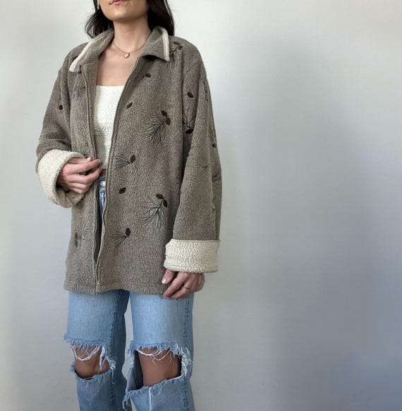 Vintage Neutral Graphic Pinecone Embroidered Sher… - image 7