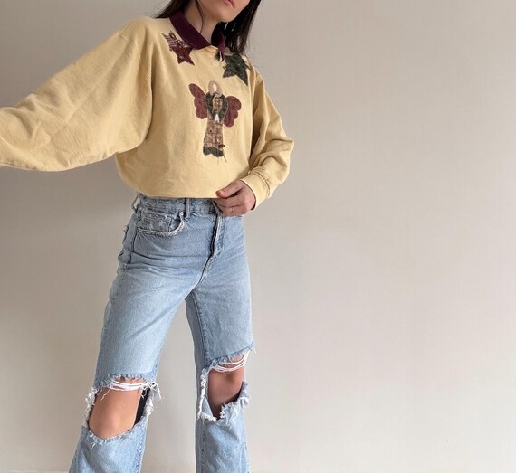 Vintage Patchwork Stitched Angel Collared Sweatsh… - image 6