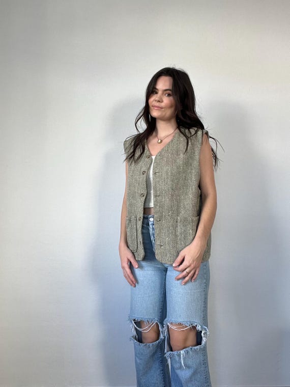 Vintage Buttoned Patterned Vest - image 2