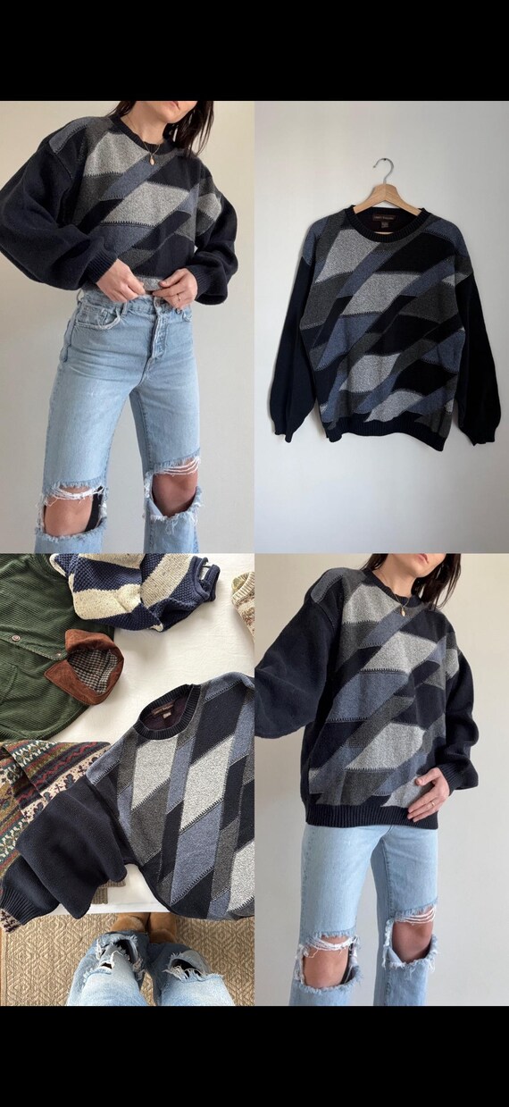Vintae Navy Patterned Sweater - image 1