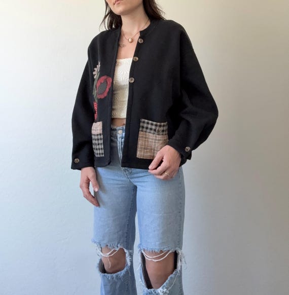 Vintage Floral Patchwork Cardigan Sweatshirt - image 1