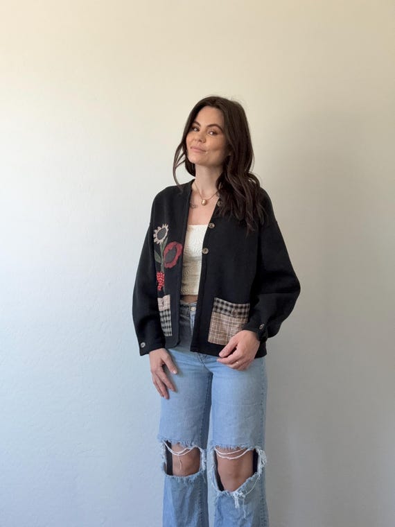 Vintage Floral Patchwork Cardigan Sweatshirt - image 2