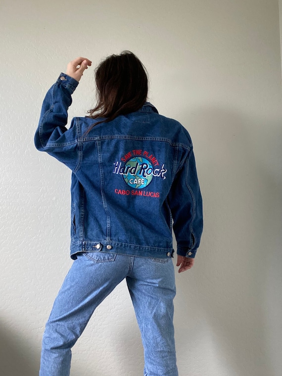 Vintage hard rock cafe denim best sale jacket