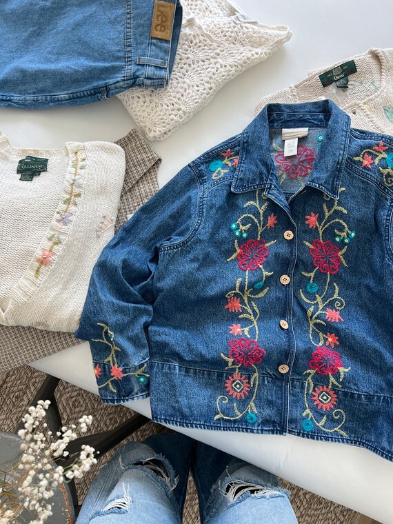 ジャケット・アウター 80s vintage flower denim jeans jacket 90s Kenzo Jeans Flower Fairies Dancing Ladies Art School