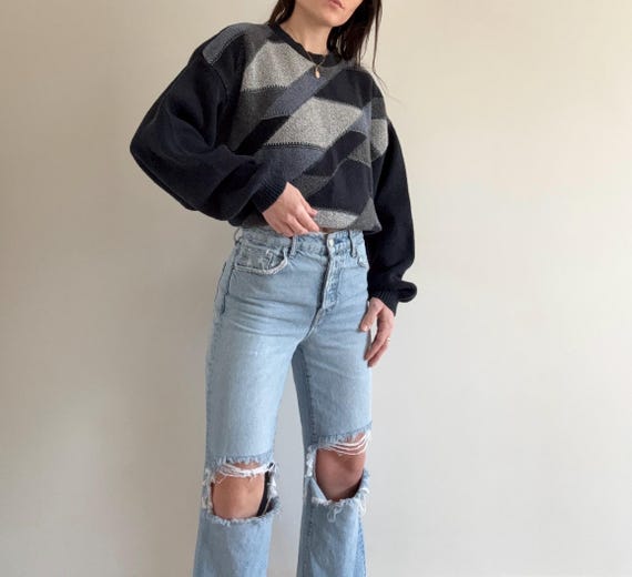 Vintae Navy Patterned Sweater - image 5