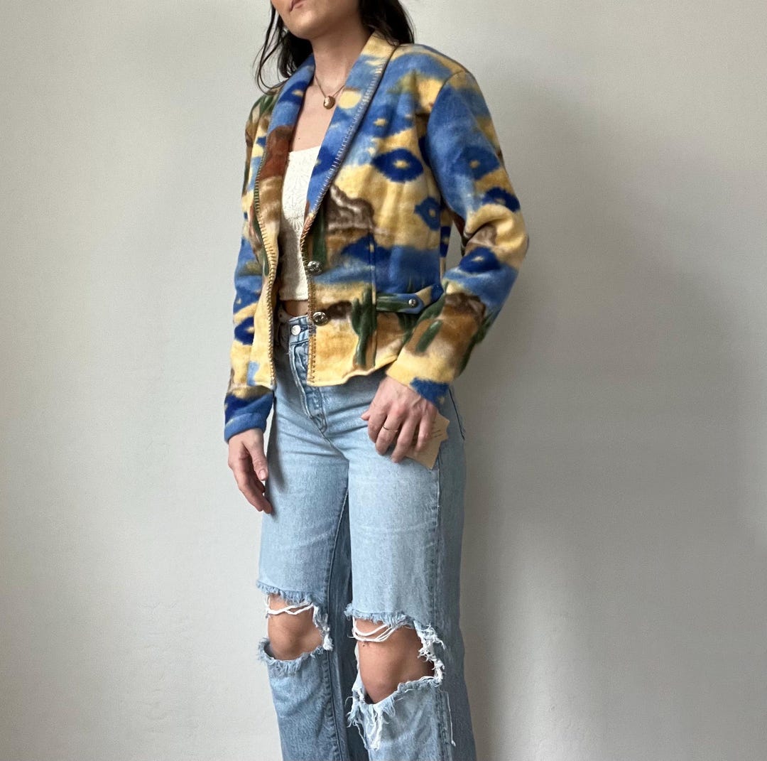 Retro Rodeo Cardigan Vintage Desert Cactus Cacti Rodeo Scene Western Fleece Cardigan Jacket ...