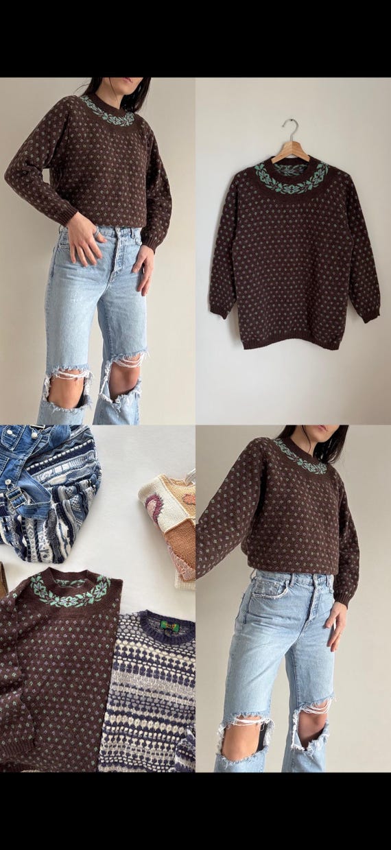 Vintage Brown Patterned Sweater - image 10