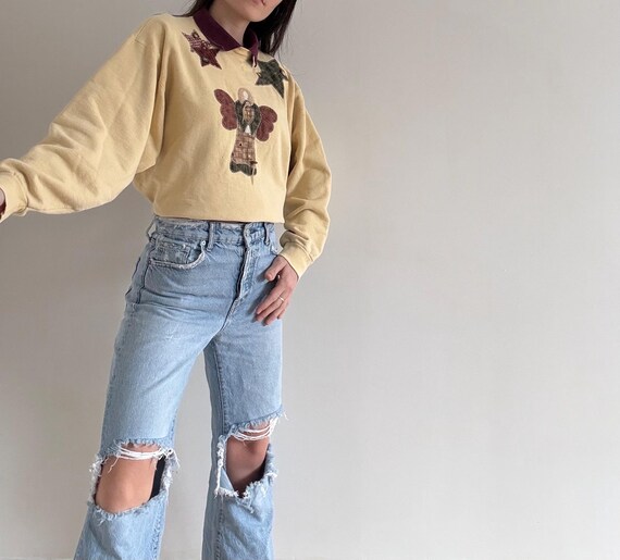 Vintage Patchwork Stitched Angel Collared Sweatsh… - image 4