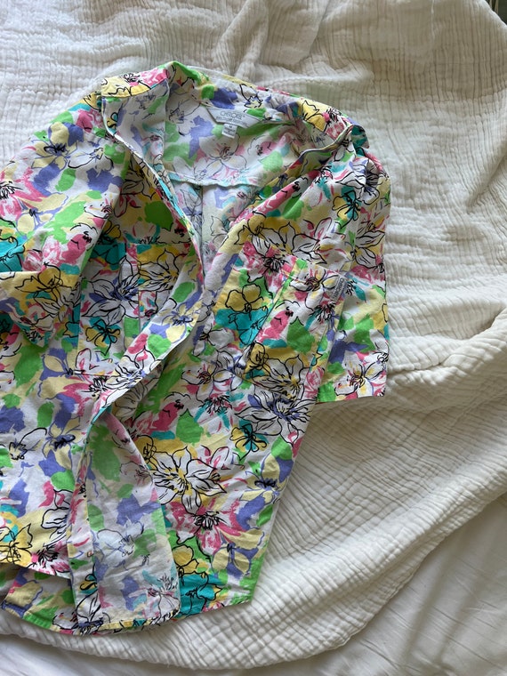 Vintage Neon Floral Collared Blouse - image 6
