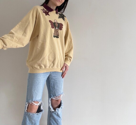 Vintage Patchwork Stitched Angel Collared Sweatsh… - image 2