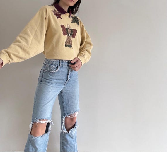 Vintage Patchwork Stitched Angel Collared Sweatsh… - image 5