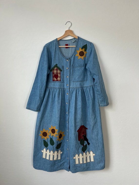 Vintage Denim Sunflower Midi Dress - image 6