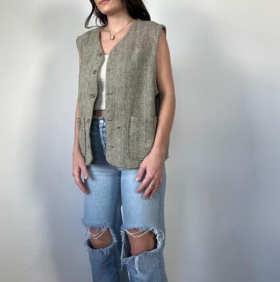 Vintage Buttoned Patterned Vest - image 1