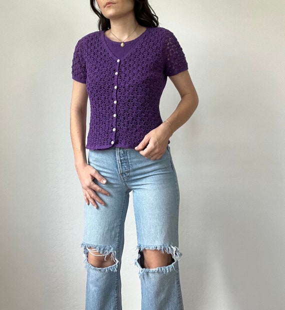 Vintage Short Sleeve Crochet Blouse
