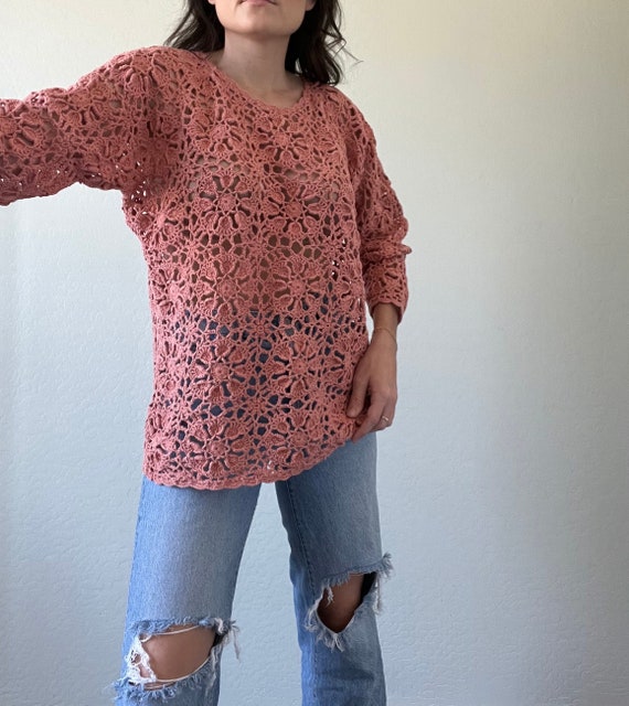 Vintage Knit Crochet Sweater Blouse