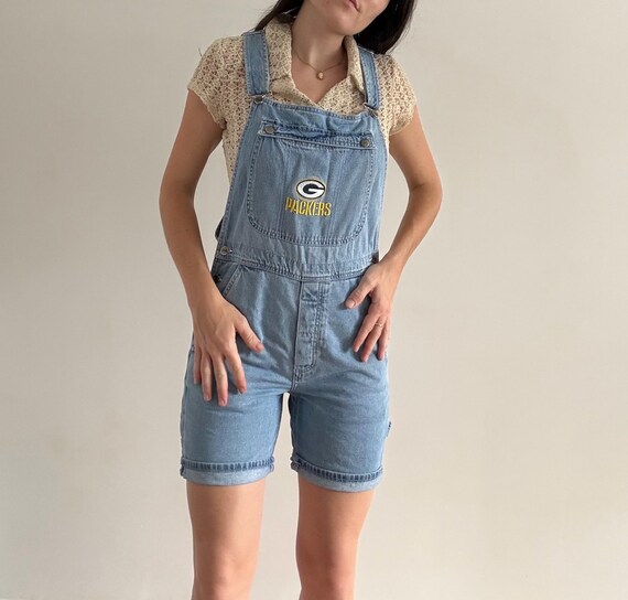 Vintage Denim Embroidered Packers Shortalls