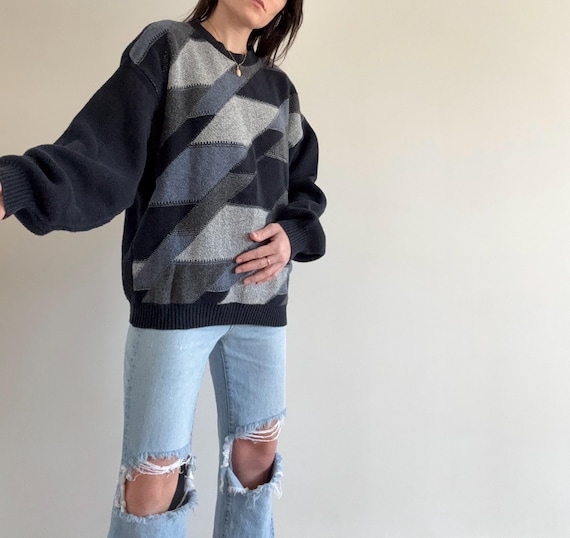 Vintae Navy Patterned Sweater - image 3