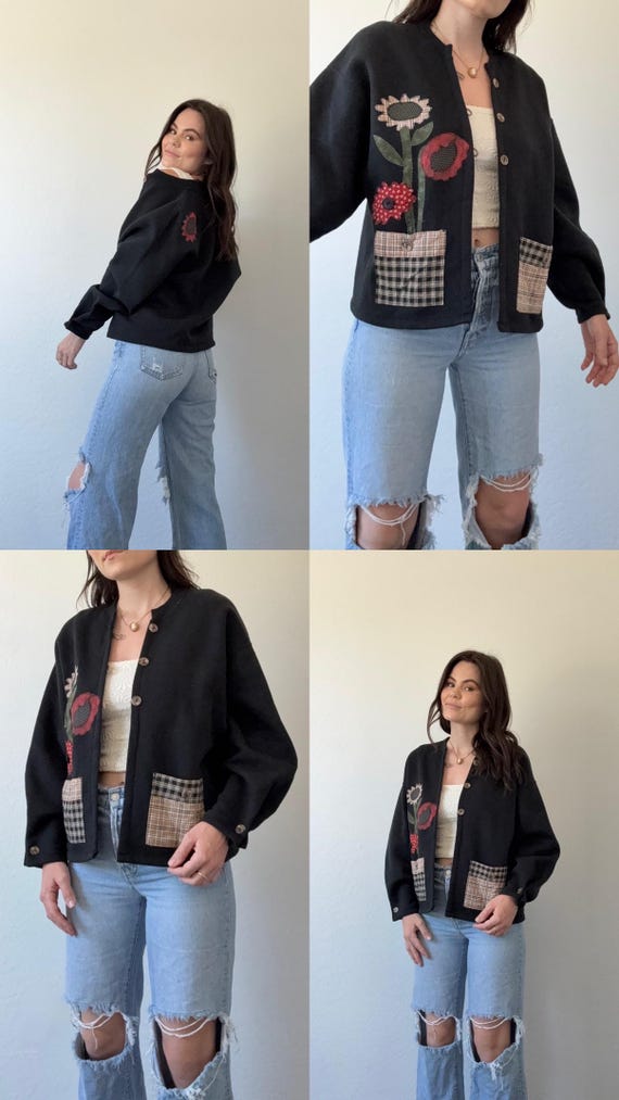 Vintage Floral Patchwork Cardigan Sweatshirt - image 9