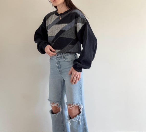 Vintae Navy Patterned Sweater - image 9