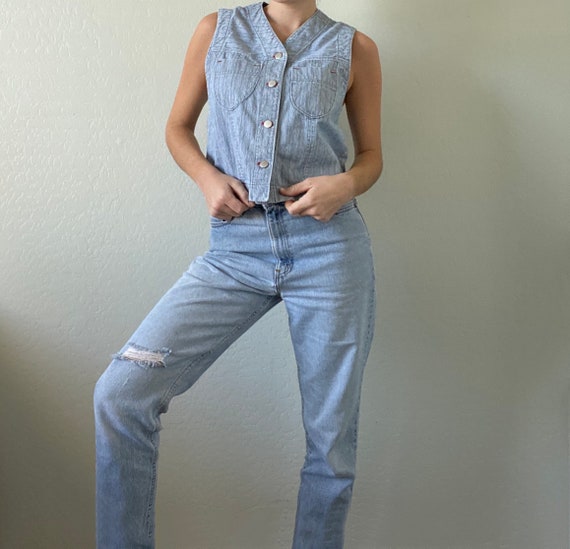 Vintage Pinstripe Denim Vest - image 5