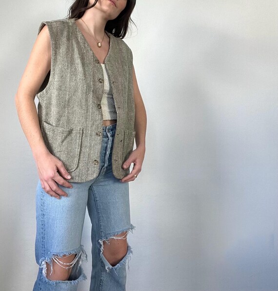 Vintage Buttoned Patterned Vest - image 5