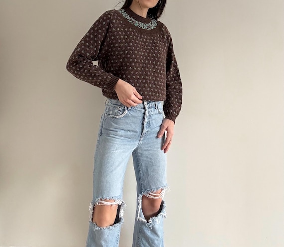 Vintage Brown Patterned Sweater - image 5
