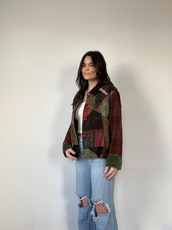 Vintage Velour Patchwork Buttoned Jacket - image 2