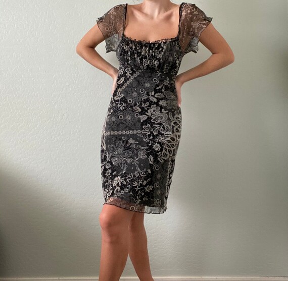Vintage Ruched Square Neck Dress