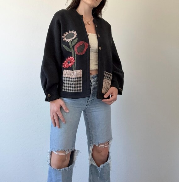 Vintage Floral Patchwork Cardigan Sweatshirt - image 5