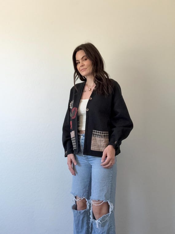 Vintage Floral Patchwork Cardigan Sweatshirt - image 4