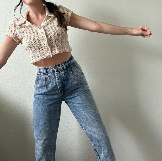 Waist 26 Vintage High Waisted Pleated Jeans - image 2