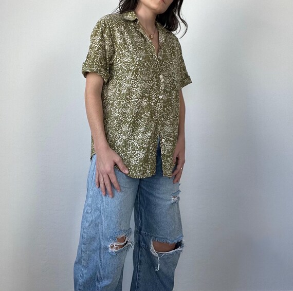 Vintage Short Sleeve Green Patterned Blouse - image 6