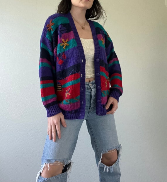 Vintage Multicolored Floral Cardigan Sweater