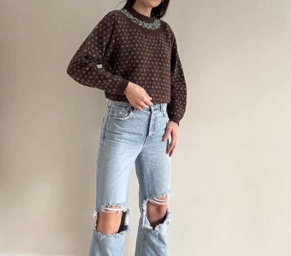 Vintage Brown Patterned Sweater - image 7