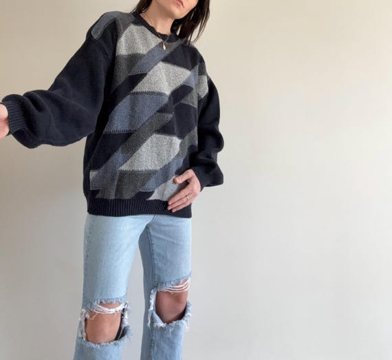 Vintae Navy Patterned Sweater - image 4