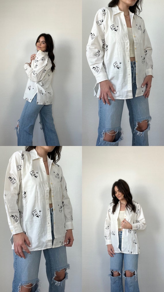 Vintage Embroidered Graphic Dog Button Up - image 9