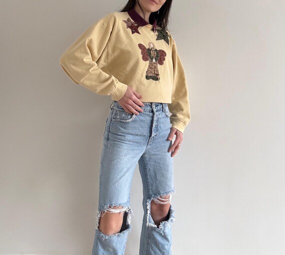 Vintage Patchwork Stitched Angel Collared Sweatsh… - image 3