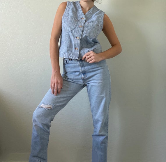 Vintage Pinstripe Denim Vest - image 1