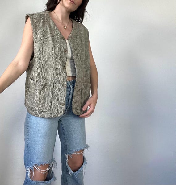 Vintage Buttoned Patterned Vest - image 3