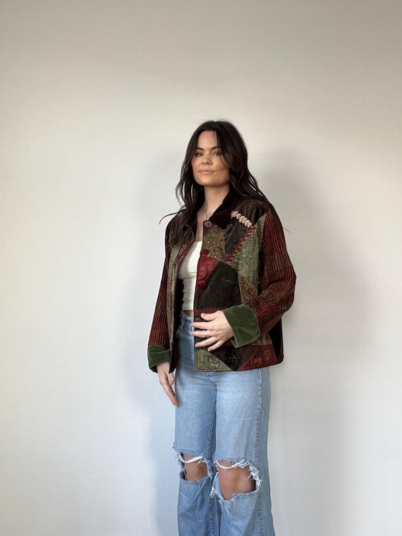 Vintage Velour Patchwork Buttoned Jacket - image 4
