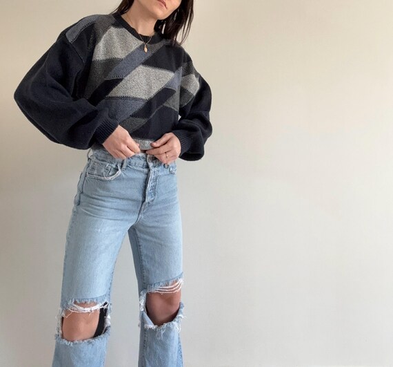 Vintae Navy Patterned Sweater - image 6