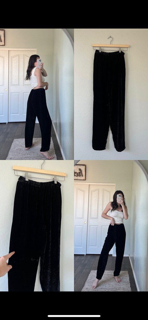 Vintage Black High Waisted Elastic Crushed Velvet… - image 4