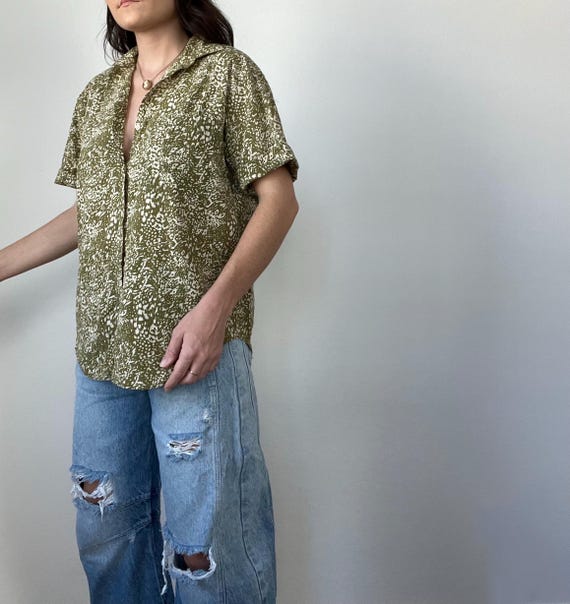 Vintage Short Sleeve Green Patterned Blouse - image 5