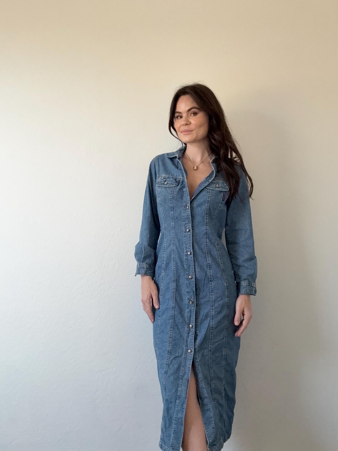 guess denim dress long sleeve Vintage Denim Long Sleeve Guess Dress