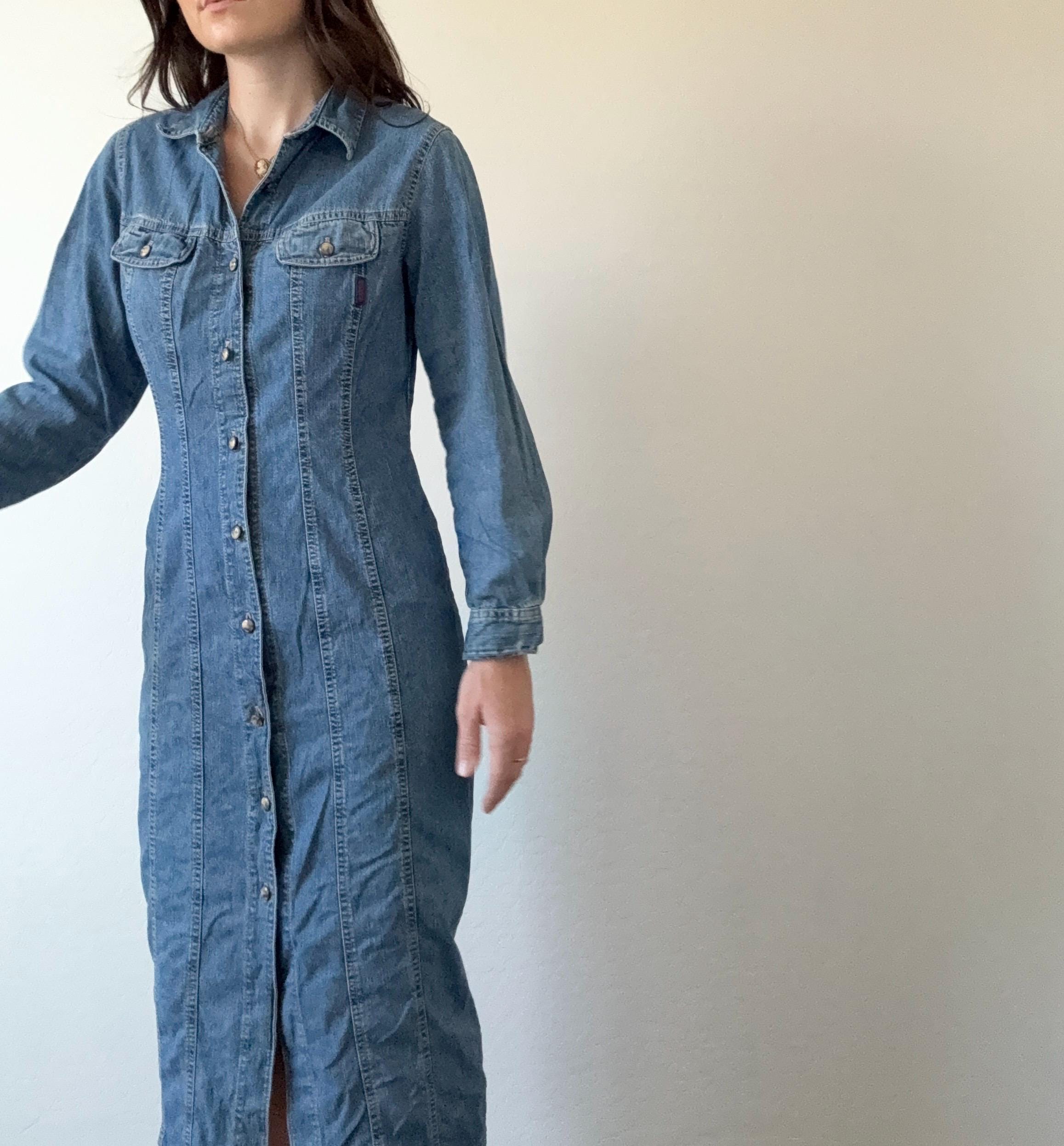 guess denim dress long sleeve GUESS Womens Kenia Denim Dress, Sadie Jean, Medium at Amazon Women's  Clothing store