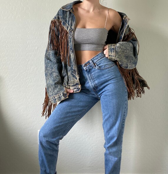 Vintage Denim Leather Fringe Jacket
