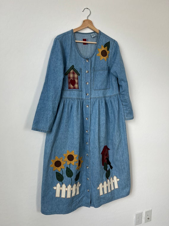 Vintage Denim Sunflower Midi Dress - image 7
